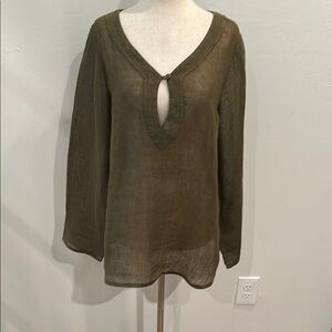 EILEEN FISHER LINEN LONG SLEEVE TUNIC SMALL OLIVE GREEN  KEY HILE
FRONT